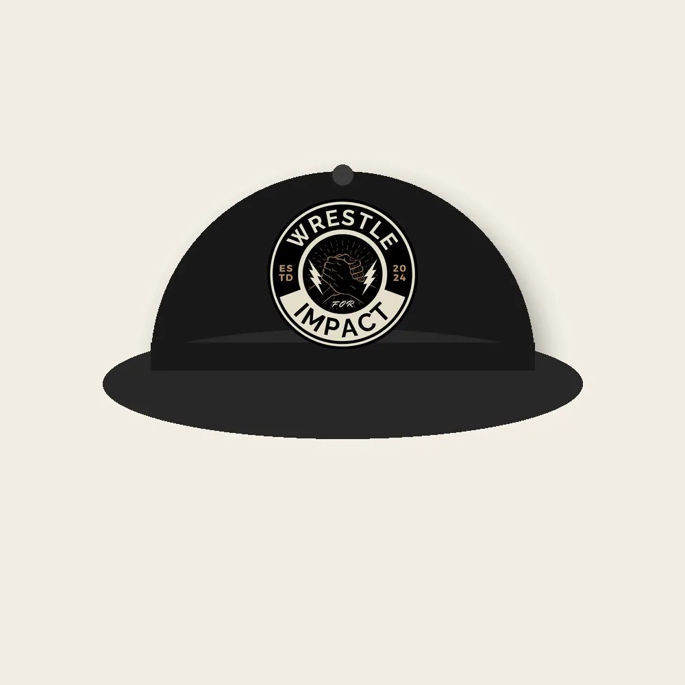 Black baseball cap with the Wrestle for Impact logo patch